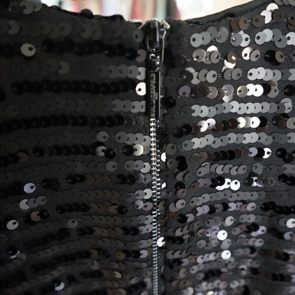 Karl Lagerfeld LD1IO134 Women's Sz 0 Black Sequin Puff Sleeve Shift Dress - Picture 5 of 10